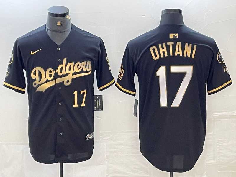 Men's Los Angeles Dodgers #17 Shohei Ohtani Number Black Gold Stitched Cool Base Nike Jersey,We sell and wholesale Men's Los Angeles Dodgers #17 Shohei Ohtani Number Black Gold Stitched Cool Base Nike Jersey on line form chian!